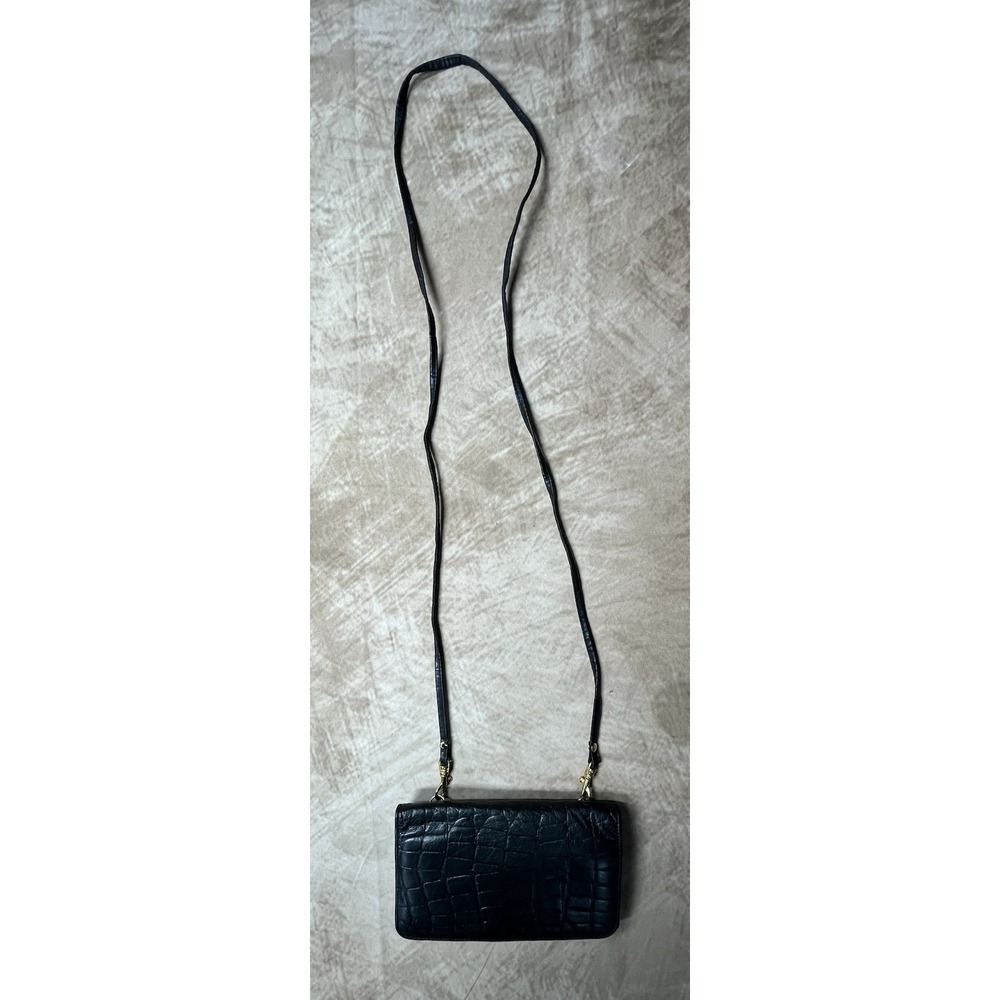 Black Leather Cross Body Croc Embossed Bag By Charter Club